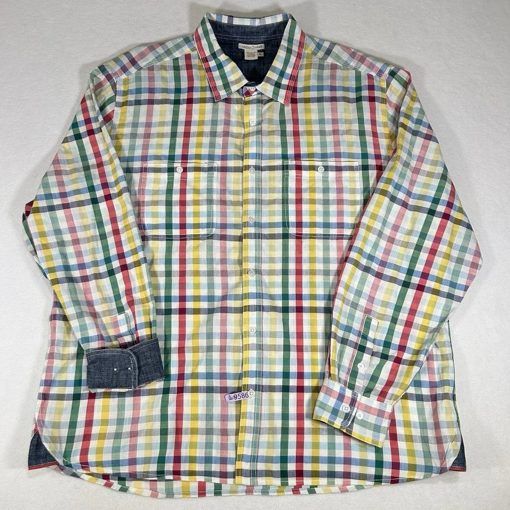 Carbon 2 Cobalt Mens XL Colorful Plaid‎ Flip Cuff Long Sleeve Button Up Shirt